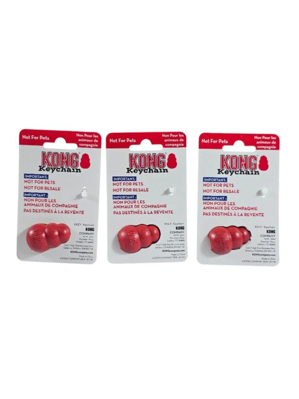 3 Pack KONG Keychain Mini Classic Red Dog Toy Key Ring Novelty Gift NEW